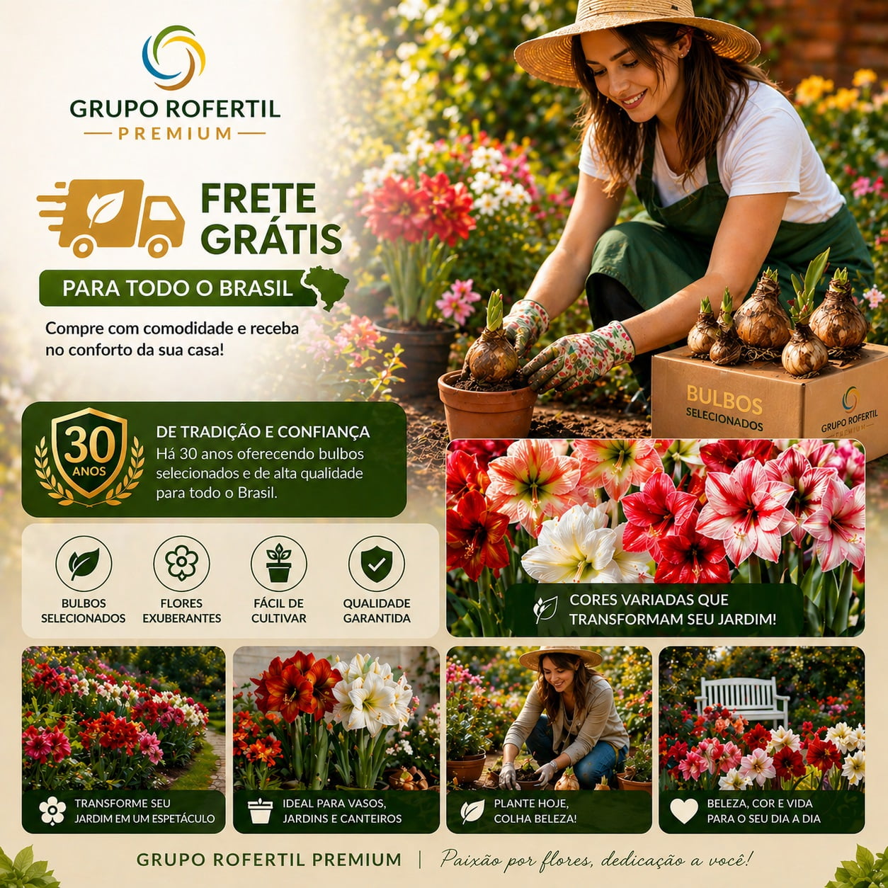 Kit 10 Bulbos Amarílis Cores Sortidas Para Plantio | Grupo Rofertil
