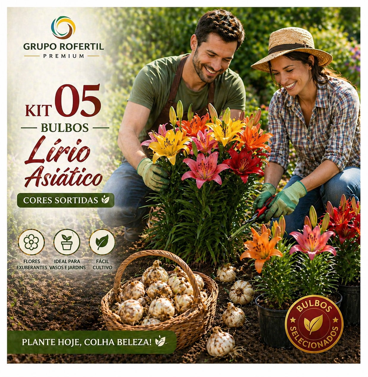Kit 05 Bulbos Lírio Asiático Ideal Para Começar Seu Jardim Com Flores Lindas