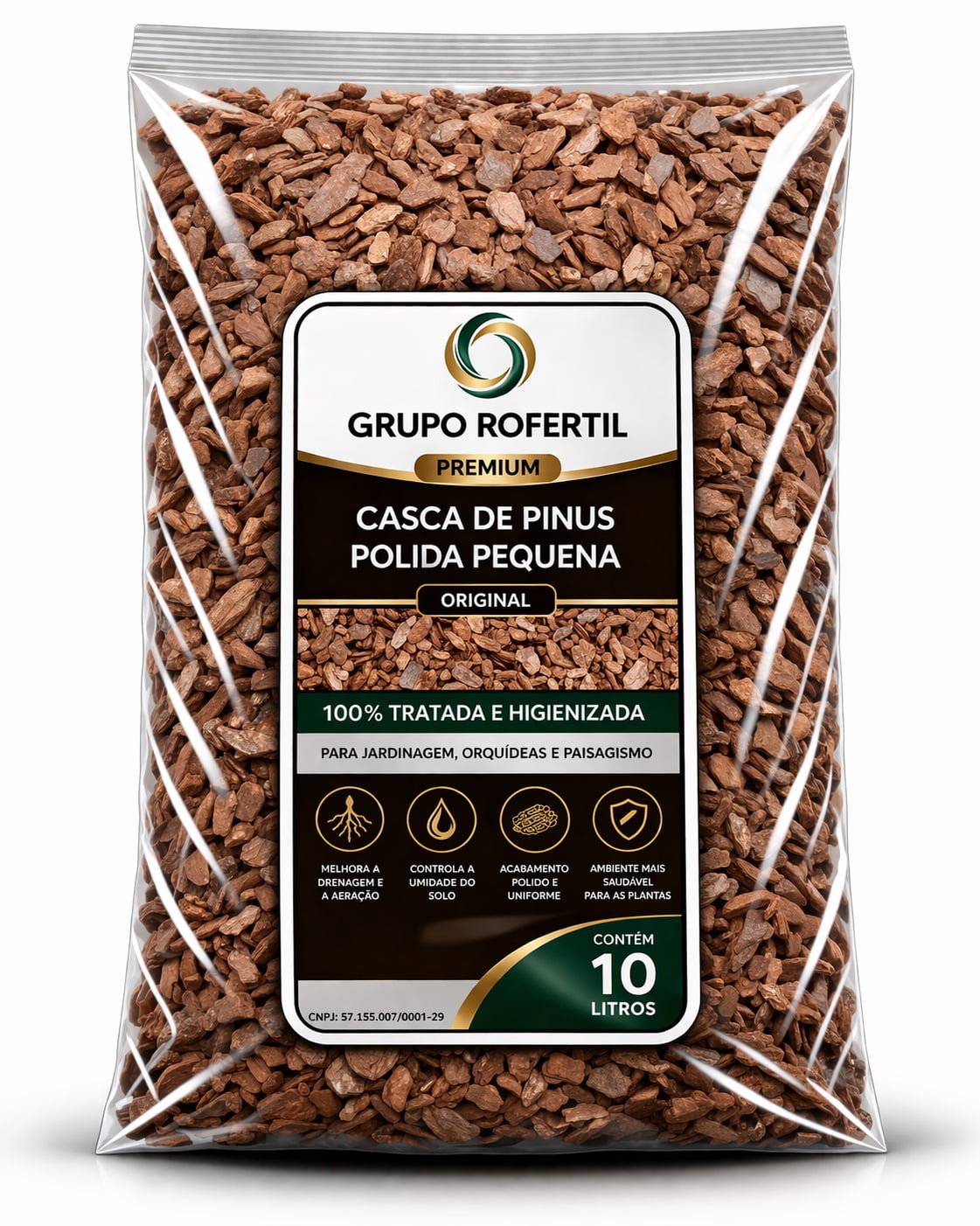 Casca de Pinus Polida Pequena Premium 10 Litros para Jardim – Acabamento Fino e Proteção do Solo com Frete Grátis