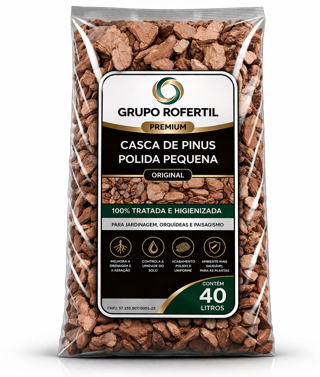 Casca de Pinus Polida Pequena Premium 40 Litros para Jardim – Acabamento Fino e Proteção do Solo com Frete Grátis