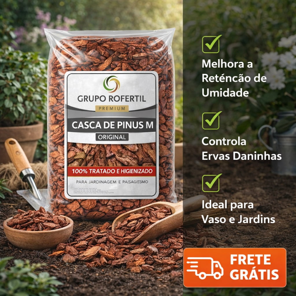 Casca de Pinus Polida Média 120 Litros para Jardim – Máximo Rendimento e Acabamento Decorativo com Frete Grátis