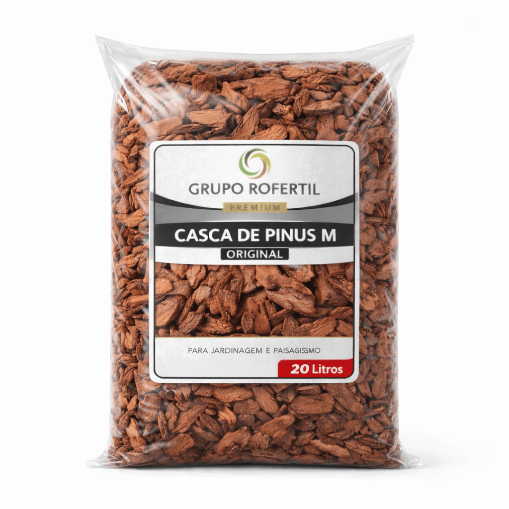 Casca de Pinus Polida Média 20 Litros para Jardim – Proteção do Solo e Acabamento Decorativo