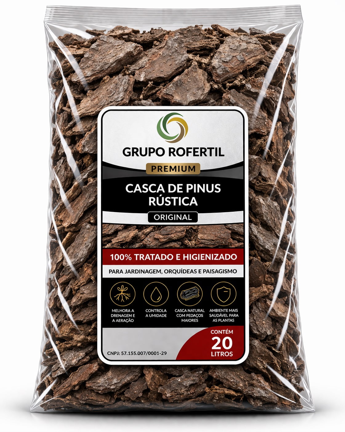 Casca de Pinus Rústica 20 Litros para Jardim – Cobertura Natural do Solo com Frete Grátis