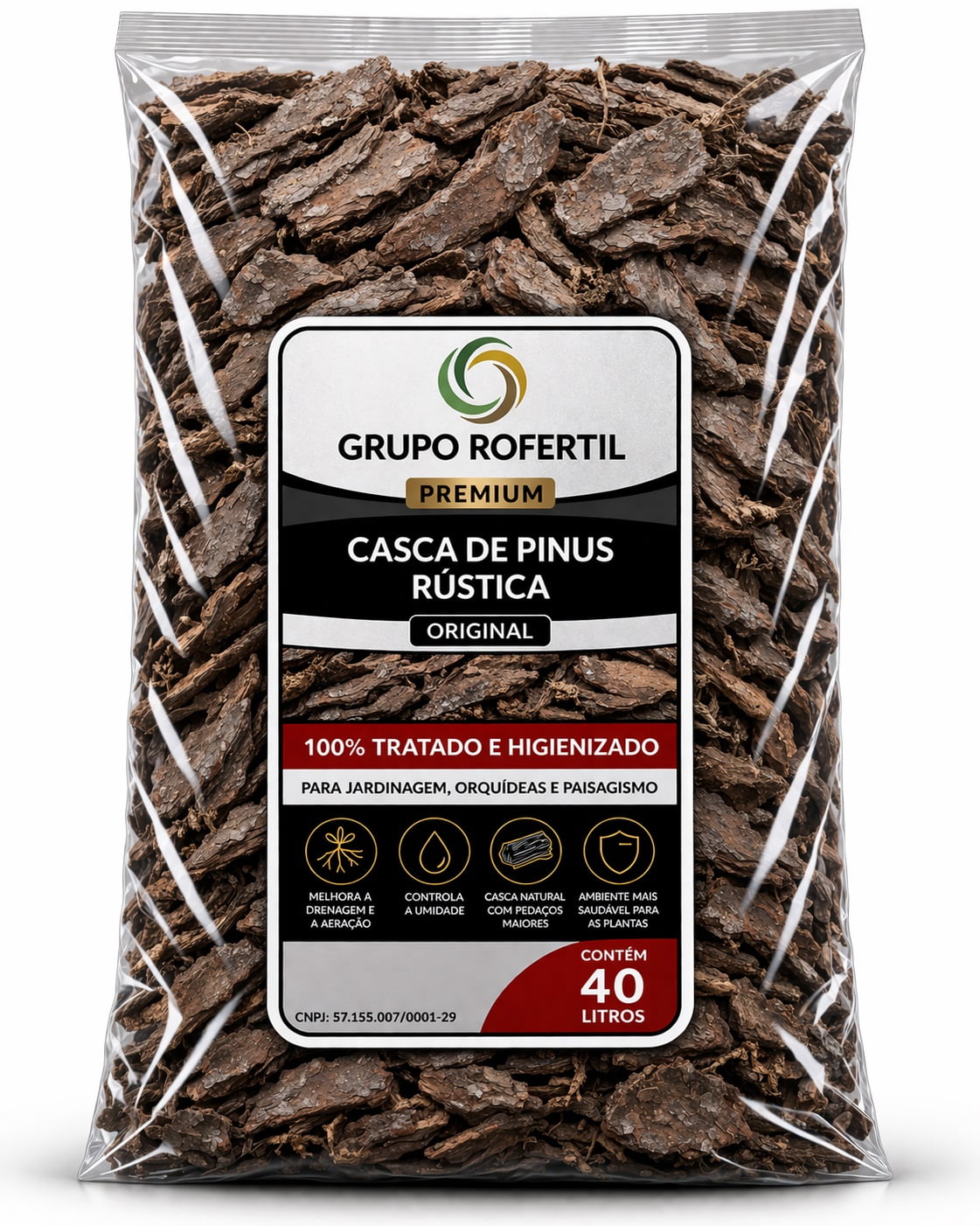 Casca de Pinus Rústica 40 Litros para Jardim – Cobertura Natural do Solo com Frete Grátis