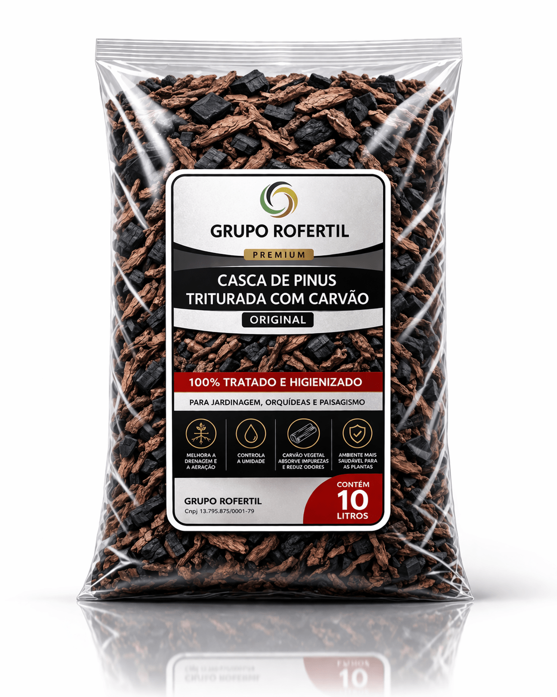 Casca de Pinus Triturada com Carvão 10 Litros para Jardim – Melhor Drenagem e Proteção do Solo com Frete Grátis