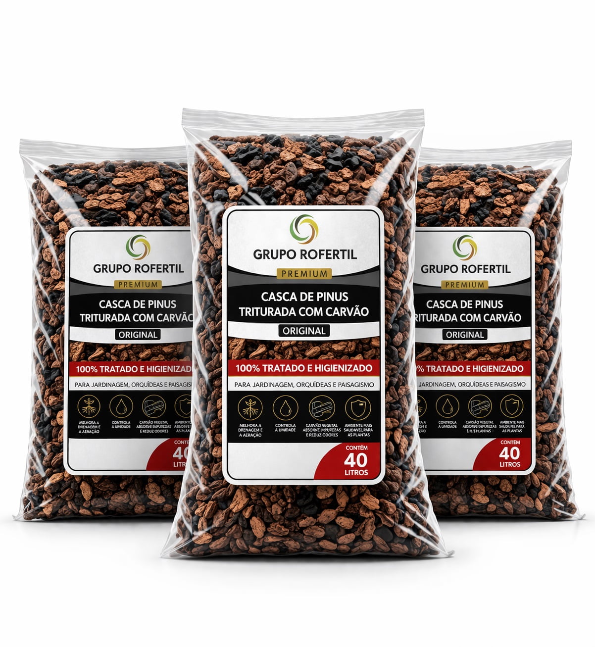 Casca de Pinus Triturada com Carvão 120 Litros para Jardim – Melhor Drenagem e Proteção do Solo com Frete Grátis