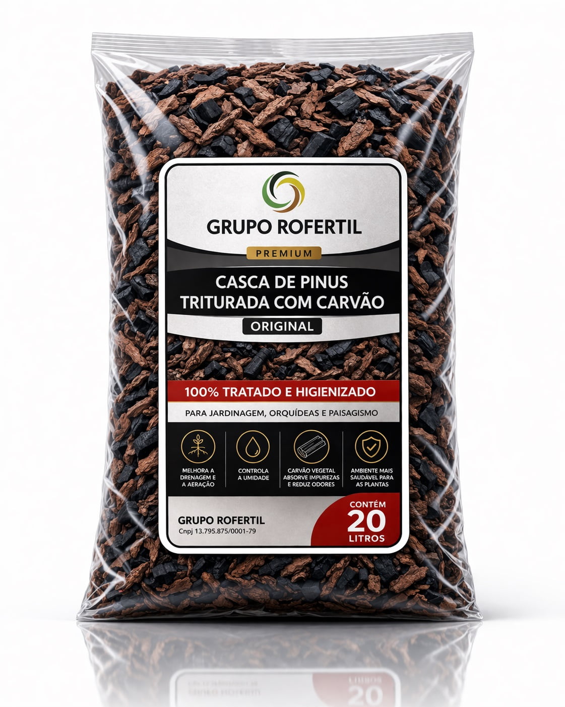 Casca de Pinus Triturada com Carvão 20 Litros para Jardim – Melhor Drenagem e Proteção do Solo com Frete Grátis