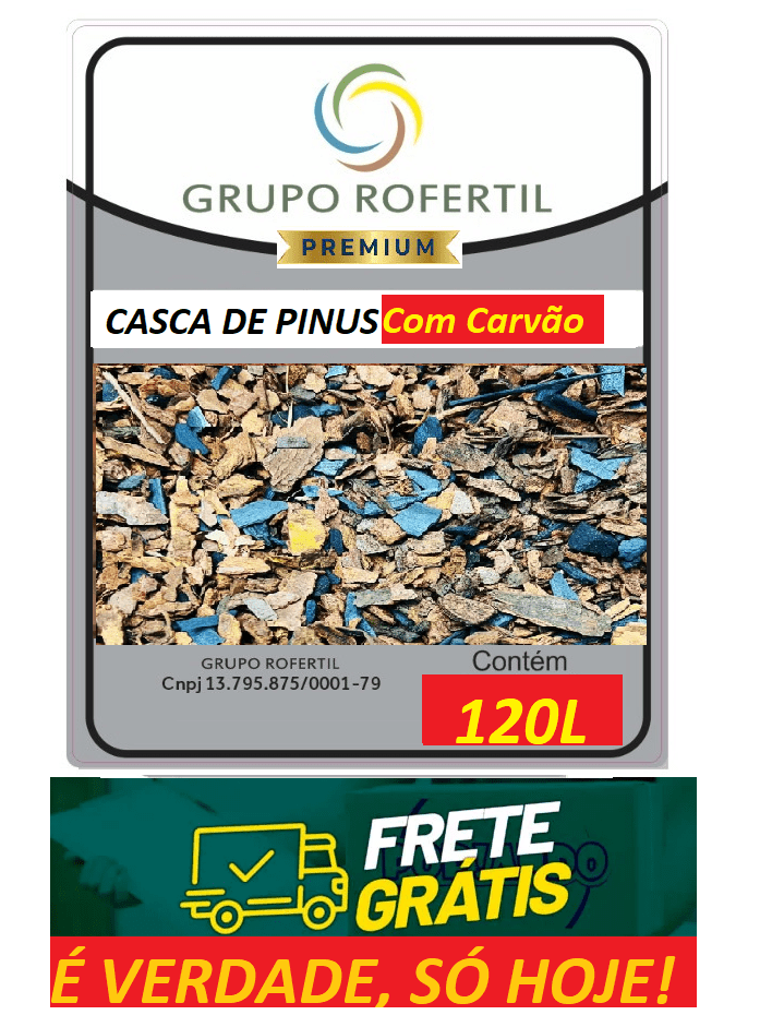 Casca de Pinus Triturada com Carvão Higienizado Original Frete Grátis 120 Litros