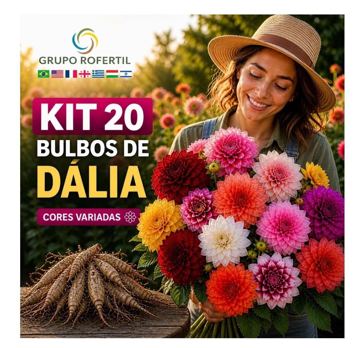 Kit 20 Bulbos de Dália  Mais Flores, Impacto Visual que Impressiona