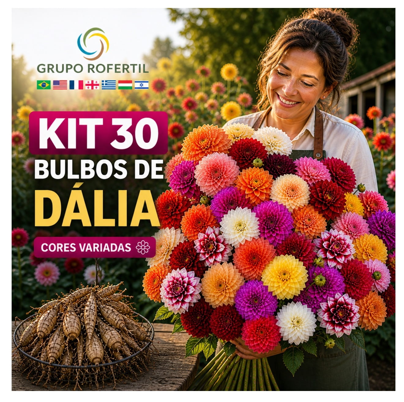 Kit 30 Bulbos de Dália Transforme Seu Jardim em um Verdadeiro Espetáculo