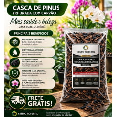 Casca de Pinus Triturada com Carvão 40 Litros para Jardim – Melhor Drenagem e Proteção do Solo com Frete Grátis